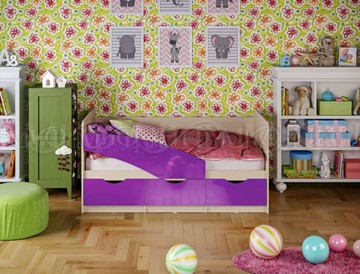 Кровать детская Бабочки 800*1600, Фиолетовый глянец в Хабаровске