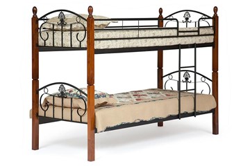 Детская кровать BOLERO двухярусная дерево гевея/металл, 90*200 см (bunk bed), красный дуб/черный в Комсомольске-на-Амуре