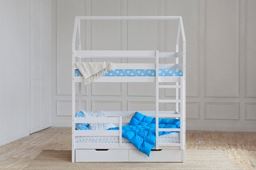 Двухэтажная детская кровать Домик с ящиками, цвет белый в Комсомольске-на-Амуре