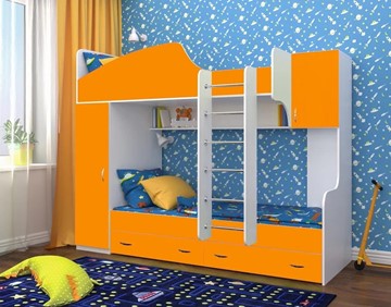 Детская кровать-шкаф Юниор-2, каркас Белое дерево, фасад Оранжевый в Хабаровске