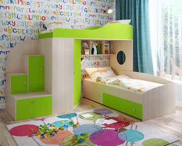 Детская кровать-шкаф Кадет-2, корпус Дуб, фасад Лайм в Хабаровске
