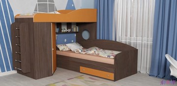 Детская кровать-шкаф Кадет-2 с металлической лестницей, корпус Бодего, фасад Оранжевый в Комсомольске-на-Амуре