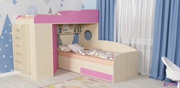 Детская кровать-шкаф Кадет-2 с металлической лестницей, корпус Дуб, фасад Розовый в Хабаровске