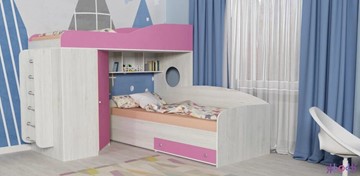 Детская кровать-шкаф Кадет-2 с металлической лестницей, корпус Винтерберг, фасад Розовый в Хабаровске