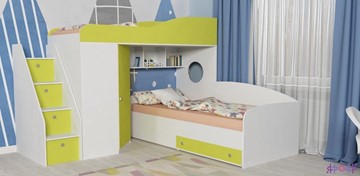 Детская кровать-шкаф Кадет-2 с универсальной лестницей, корпус Белое дерево, фасад Лайм в Хабаровске
