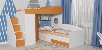 Детская кровать-шкаф Кадет-2 с универсальной лестницей, корпус Белое дерево, фасад Оранжевый в Хабаровске