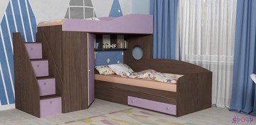 Детская кровать-шкаф Кадет-2 с универсальной лестницей, корпус Ясень анкор темный, фасад Ирис в Комсомольске-на-Амуре
