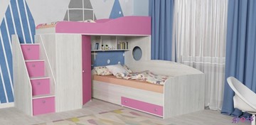 Детская кровать-шкаф Кадет-2 с универсальной лестницей, корпус Винтерберг, фасад Розовый в Хабаровске