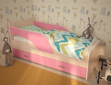 Кровать с ящиками Максимка, корпус Млечный дуб, фасад Розовый в Хабаровске