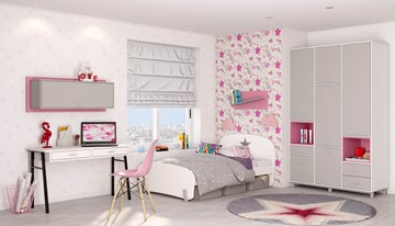 Комплект мебели для детской POLINI Kids Mirum №7 Белый / Серый / Розовый в Хабаровске