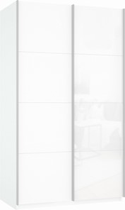 Шкаф Прайм (ДСП/Белое стекло) 1200x570x2300, белый снег в Комсомольске-на-Амуре
