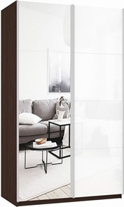 Шкаф 2-дверный Прайм (Зеркало/Белое стекло) 1600x570x2300, венге в Хабаровске