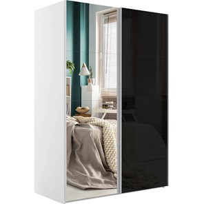 Шкаф 2-дверный Эста (Зеркало/Стекло черное) 1600x660x2400, белый снег в Хабаровске