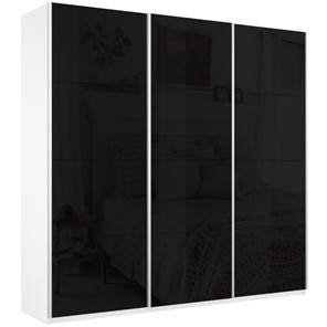 Шкаф 3-створчатый Широкий Прайм (Черное стекло) 2400x570x2300,  Белый Снег в Хабаровске