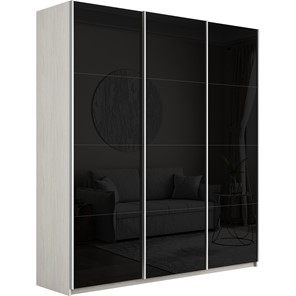 Шкаф 3-х створчатый Широкий Прайм (Черное стекло) 2400x570x2300, Ясень Анкор светлый в Комсомольске-на-Амуре