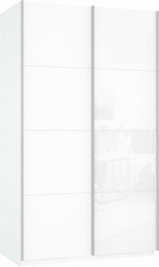 Шкаф 2-створчатый Прайм (ДСП/Белое стекло) 1400x570x2300, белый снег в Хабаровске