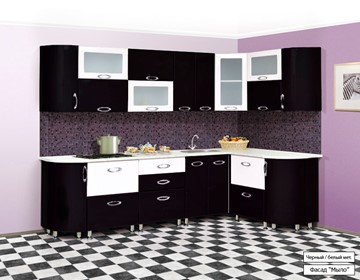 Модульная кухня Мыло 128 2700х1500, цвет Черный/Белый металлик в Комсомольске-на-Амуре
