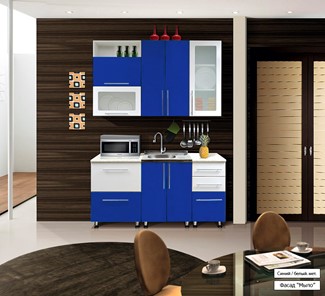 Кухня маленькая Мыло 224 1600х918, цвет Синий/Белый металлик в Хабаровске