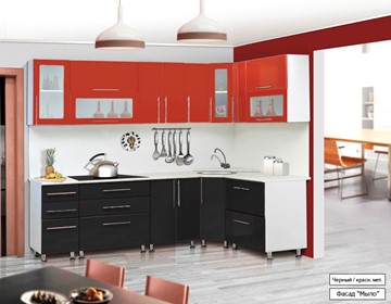 Модульная кухня Мыло 224 2600х1600, цвет Черный/Красный металлик в Комсомольске-на-Амуре