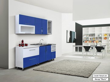 Кухонный гарнитур Мыло 224 2000х718, цвет Синий/Белый металлик в Хабаровске