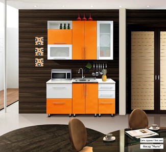 Гарнитур кухонный Мыло 224 1600х718, цвет Оранжевый/Белый металлик в Хабаровске
