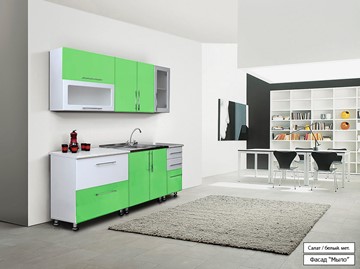 Модульный кухонный гарнитур Мыло 224 2000х718, цвет Салат/Белый металлик в Хабаровске