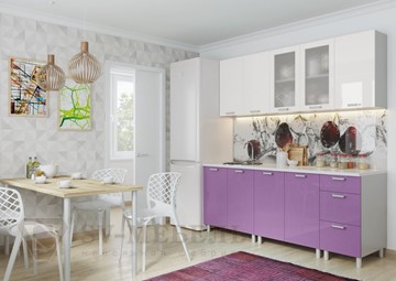 Прямой кухонный гарнитур Модерн, белый глянец/фиолетовый металлик в Хабаровске
