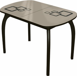Кухонный стол раскладной Ривьера мини дерево №1, Рисунок квадро (стекло молочное/коричневый/венге) в Хабаровске
