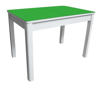Кухонный раздвижной стол Айсберг-02 СТ2, белое ЛДСП/стекло зеленое/прямые массив белый в Комсомольске-на-Амуре