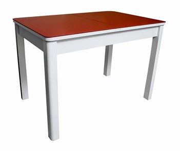 Кухонный стол раскладной Айсберг-01 СТ2, белое ЛДСП/стекло алое/прямые массив белый в Хабаровске