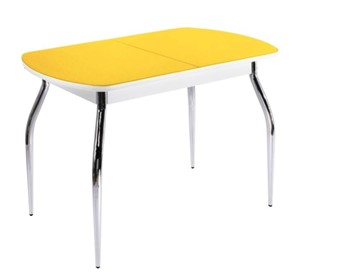 Кухонный стол раскладной ПГ-02 СТ2, белое/желтое стекло/35 хром гнутые металл в Комсомольске-на-Амуре