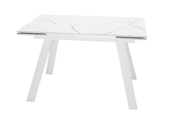 Стол обеденный раскладной DikLine DKL140 Керамика Белый мрамор/опоры белые (2 уп.) в Комсомольске-на-Амуре