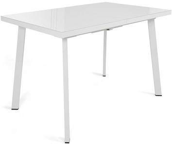 Кухонный стол раздвижной Кубика Сальвадор-1G (ноги белые, стекло cristal/белый цемент) в Комсомольске-на-Амуре