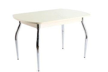 Стеклянный обеденный стол ПГ-05 СТ1, дуб молочный/песочное стекло/35 хром гнутые металл в Хабаровске