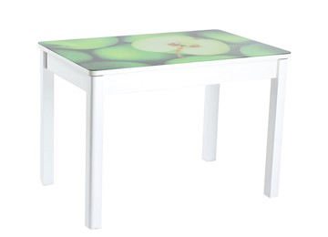Кухонный стол раскладной Айсберг-02 СТФ, белое лдсп/зеленые яблоки/40 прямые массив белые в Хабаровске