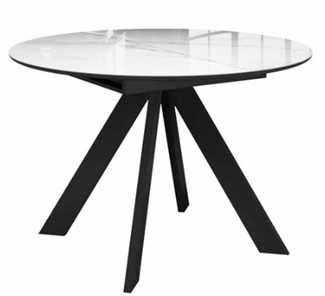 Стеклянный кухонный стол раздвижной  DikLine SFC110 d1100 стекло Оптивайт Белый мрамор/подстолье черное/опоры черные в Комсомольске-на-Амуре