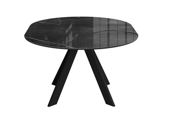 Стол из стекла раздвижной DikLine SFC110 d1100 стекло Оптивайт Черный мрамор/подстолье черное/опоры черные в Хабаровске