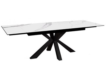 Керамический обеденный стол раздвижной DikLine SFE140 Керамика Белый мрамор/подстолье черное/опоры черные (2 уп.) в Хабаровске