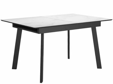 Стеклянный стол раздвижной DikLine SFH125 стекло Оптивайт Белый мрамор/подстолье черное в Хабаровске