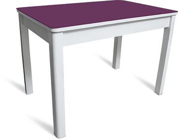 Кухонный стол раздвижной Айсберг мини СТ2, белое ЛДСП/фиолетовое стекло/40 массив белый в Комсомольске-на-Амуре