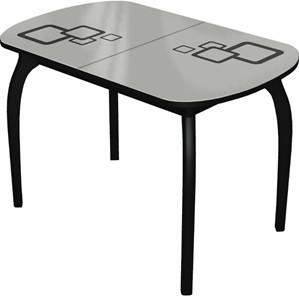 Кухонный раскладной стол Ривьера мини дерево №1, Рисунок квадро (стекло белое/черный/черный) в Комсомольске-на-Амуре