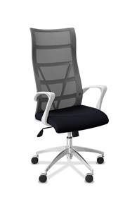 Кресло офисное Топ X белый каркас, сетка/ткань TW / серая/черная в Комсомольске-на-Амуре
