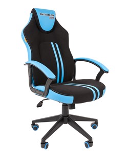 Кресло игровое CHAIRMAN GAME 26  Экокожа - Ткань стандарт. Черный/голубой в Хабаровске