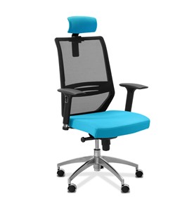 Кресло в офис Aero lux с подголовником, сетка/ткань TW / черная/голубая в Хабаровске