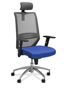 Офисное кресло для персонала Aero с подголовником, сетка/ткань TW / черная/ синяя в Комсомольске-на-Амуре