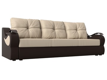 Прямой диван Меркурий еврокнижка, Бежевый/коричневый (экокожа) в Хабаровске