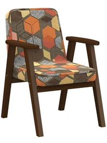 Кресло Ретро ткань геометрия коричневый, каркас орех в Комсомольске-на-Амуре