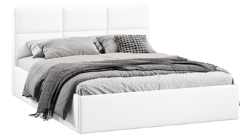 Двуспальная кровать с подъемным механизмом с заглушиной Стелла тип 1 (Экокожа белая Polo) в Комсомольске-на-Амуре