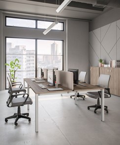 Комплект офисной мебели Комфорт КФ (дуб шамони темный) на белом металокаркасе в Комсомольске-на-Амуре