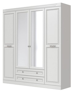 Шкаф четырехдверный в спальню Олимп ШР-4 (Белый) 2 зеркала в Хабаровске